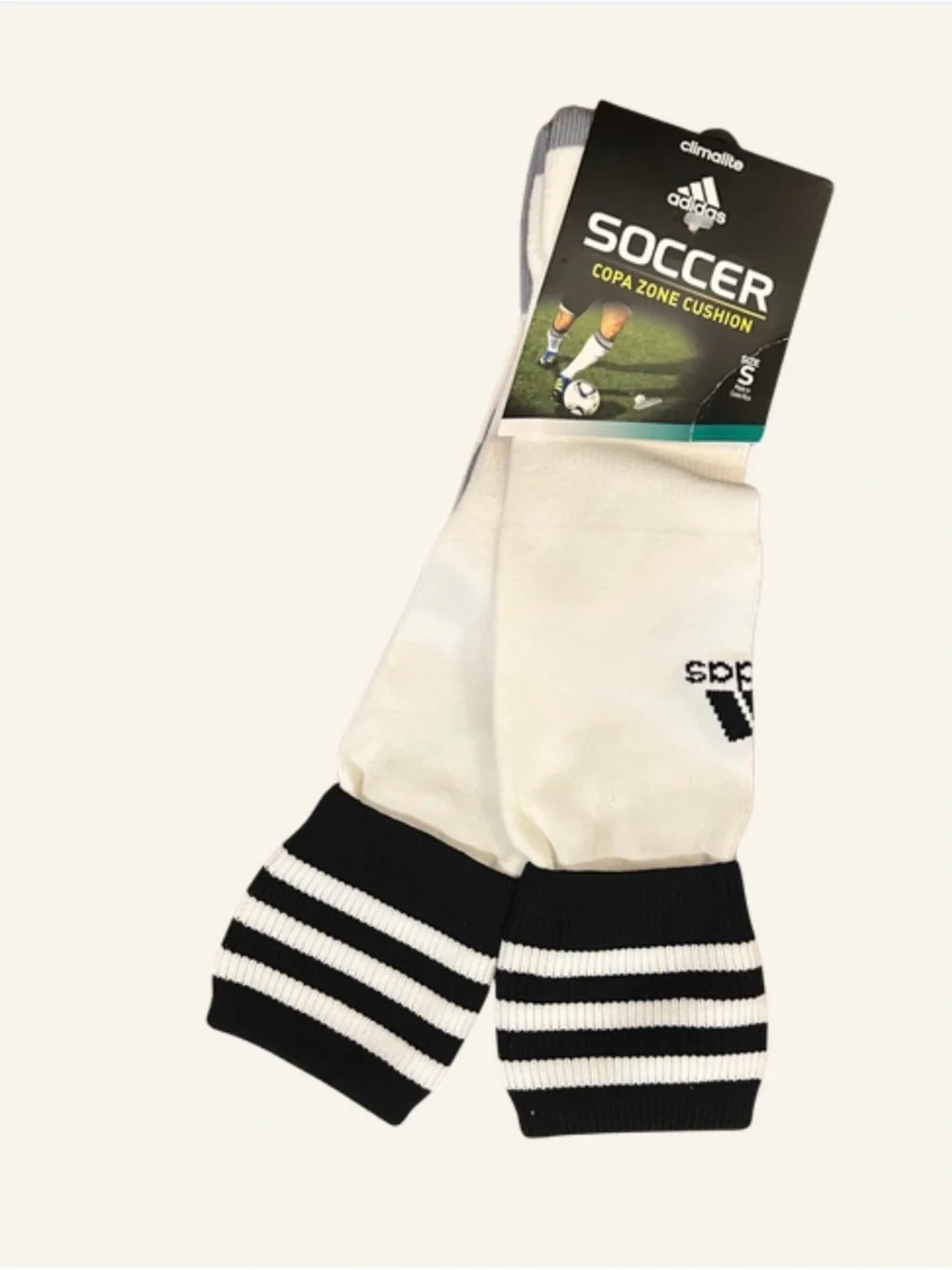 adidas White & Black Soccer Athletic Socks with Striped Cuffs